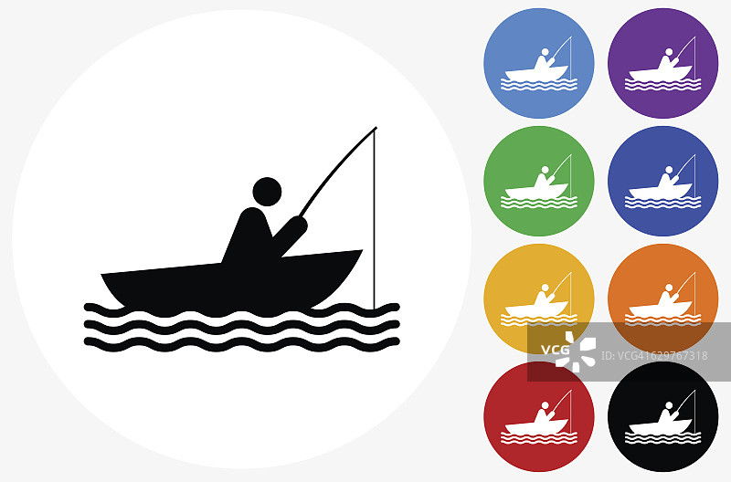渔民图标在平面颜色的圆圈按钮图片素材