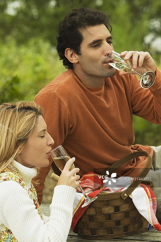中年男子和年轻女子在喝香槟图片素材