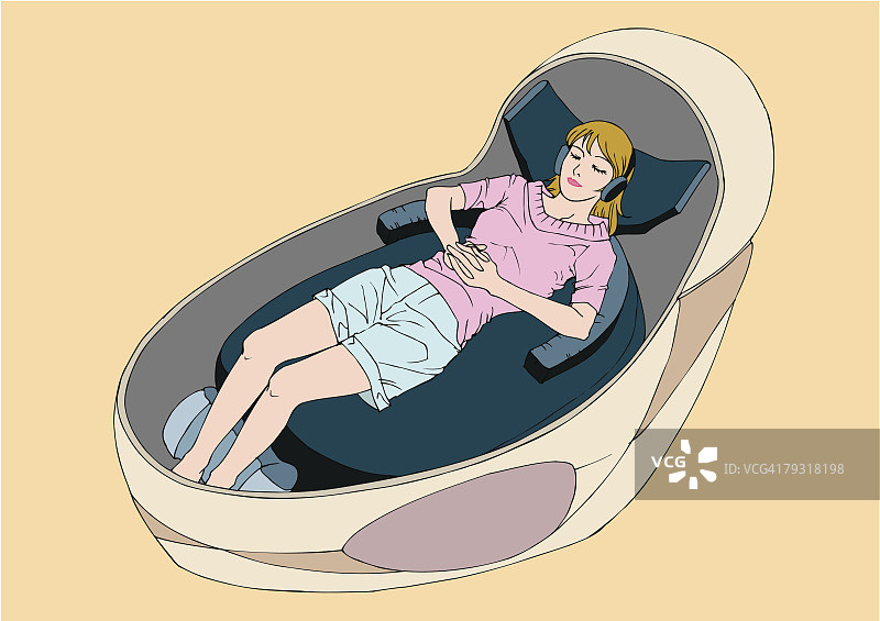 女人睡在躺椅上，高视角图片素材
