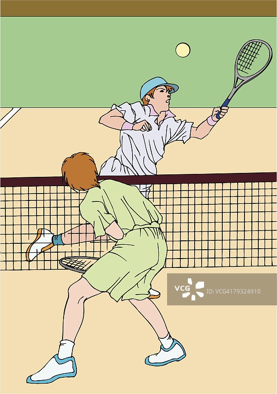 网球运动员玩游戏的绘画，插图图片素材