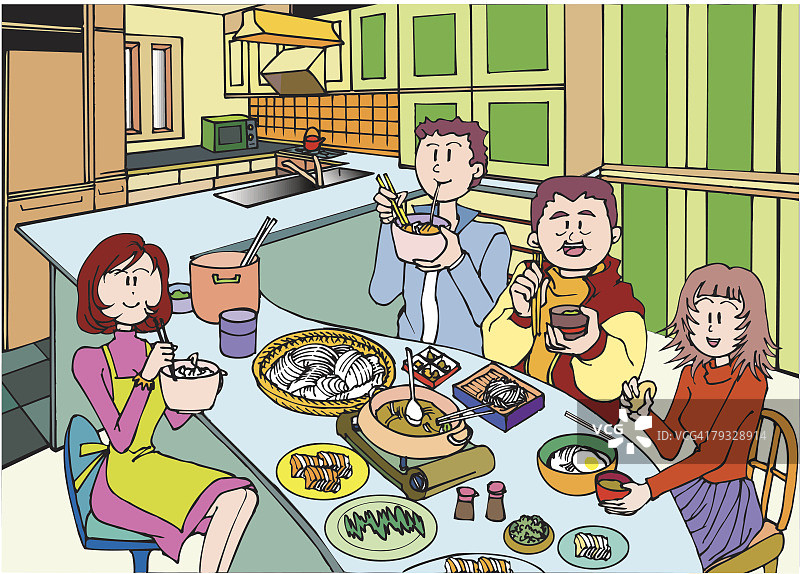 一家人一起吃饭，说明性技巧图片素材