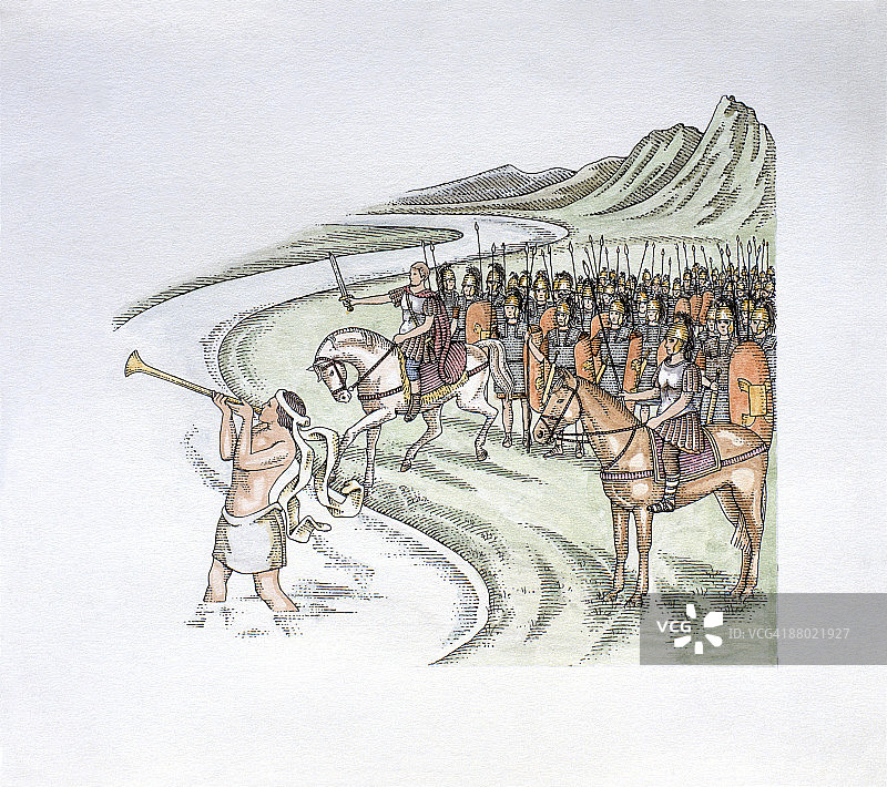 恺撒率领罗马军团越过卢比孔河的插图图片素材
