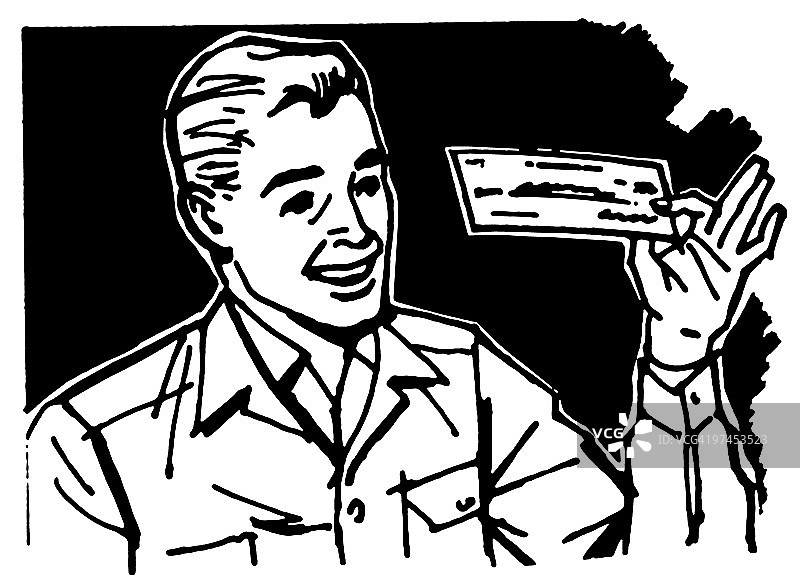 一个商人检查支票的黑白插图图片素材