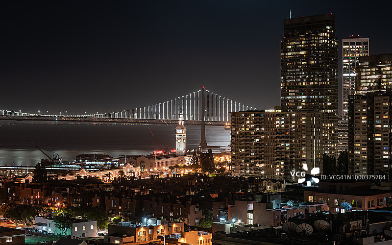 旧金山-奥克兰海湾大桥夜景图片素材