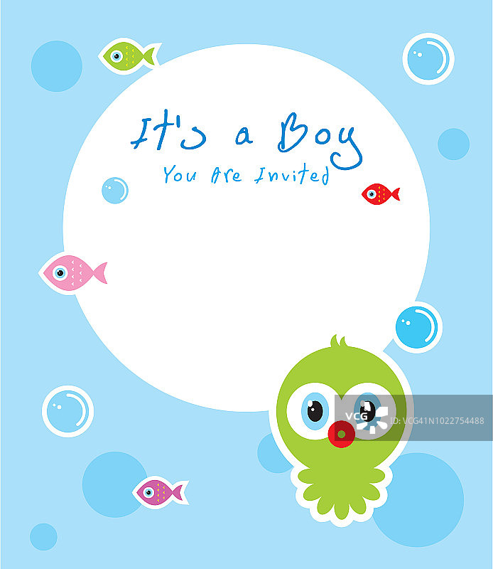 可爱的章鱼是一个男孩宝宝的到来卡向量图片素材