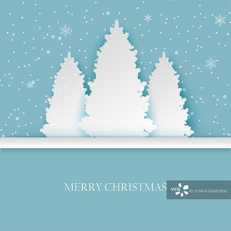圣诞节和新年的背景纸松树和雪花在柔和的颜色。现代纸艺术风格图片素材