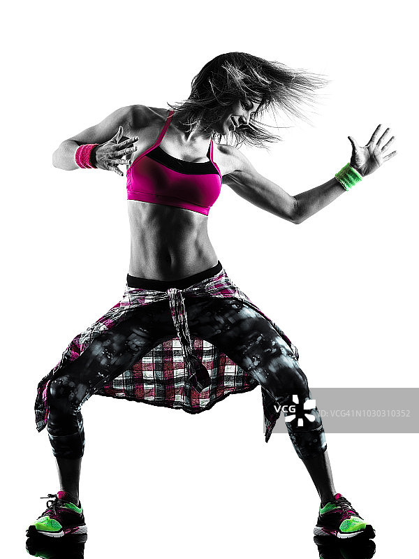 女子有氧健身练习舞蹈孤立剪影图片素材