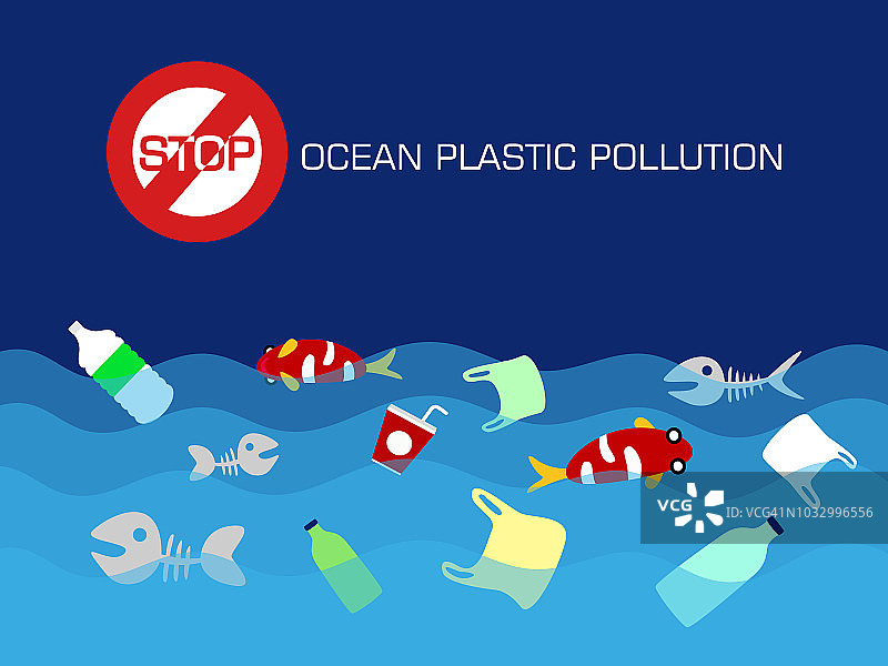 停止海洋塑料污染的概念。矢量插图。图片素材