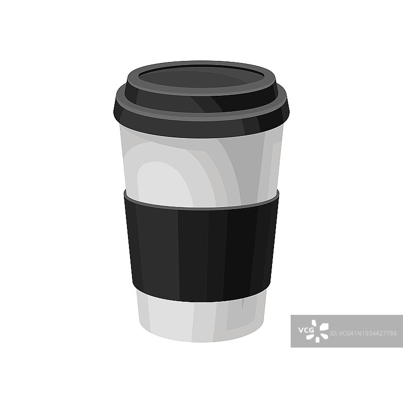 纸咖啡杯与黑色塑料盖，带走咖啡包装模板矢量插图上的白色背景图片素材