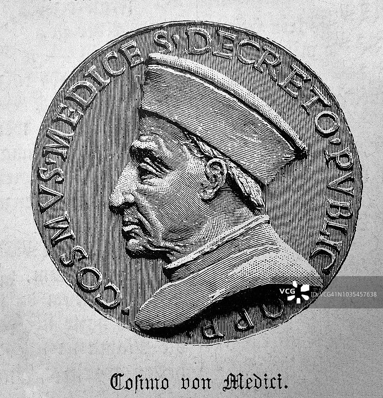 刻有柯西莫·冯·美第奇的硬币- 1895年图片素材