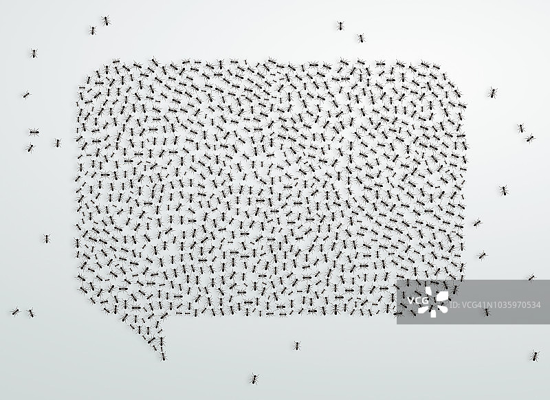 团队合作理念:蚁群形成一个大的语音气泡符号图片素材