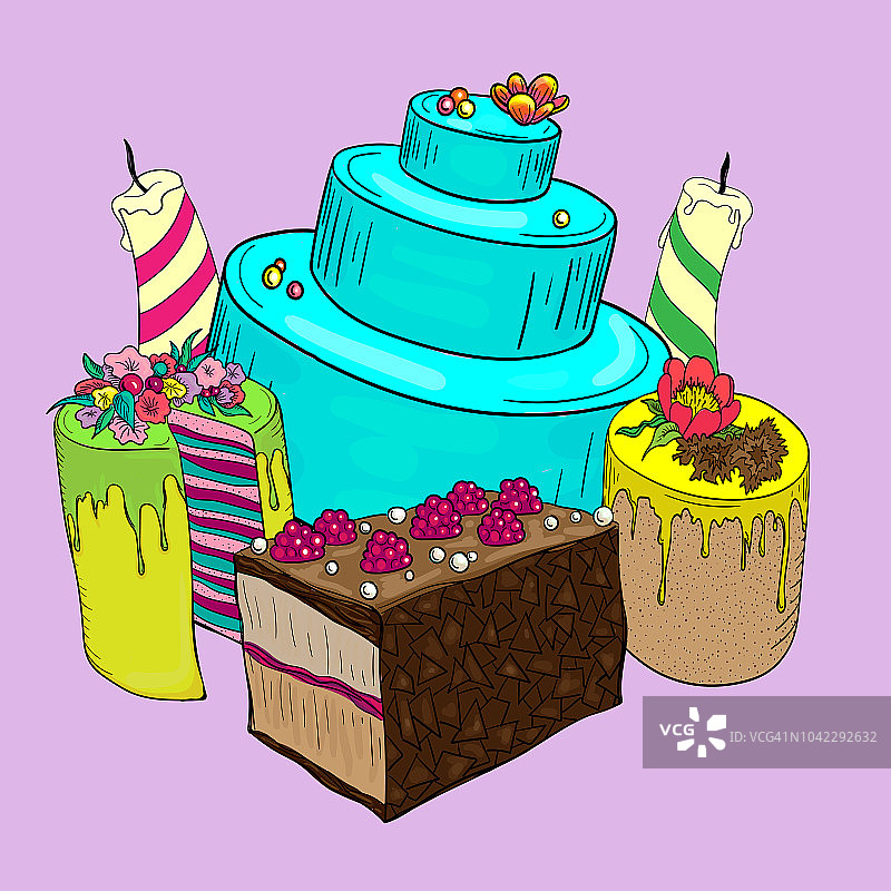 两年的贺卡和生日蛋糕。图片素材
