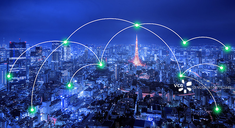 日本东京的智慧城市通信网络和物联网图片素材