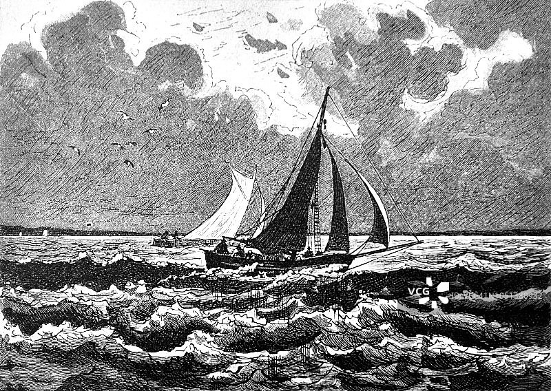 公海上的帆船- 1888年图片素材