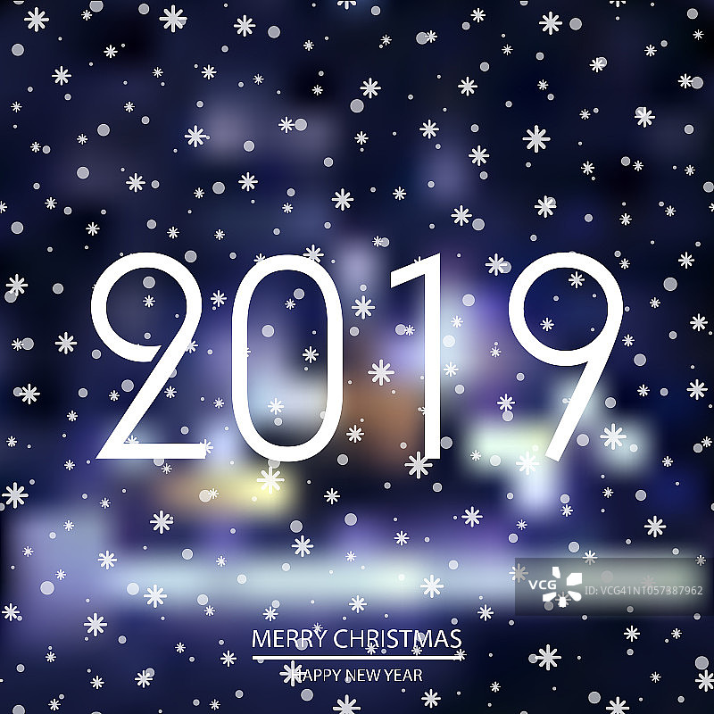 新年或圣诞快乐的背景与夜灯。2019. 向量图片素材