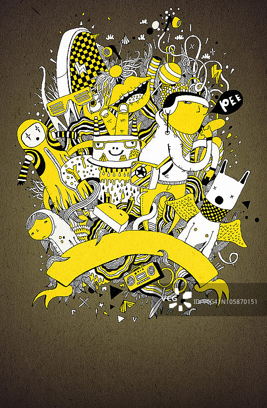 黄色，黑色和白色的涂鸦海报图片素材