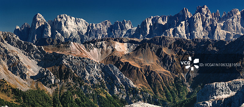在Val di Fassa高地的白云石全景图片素材