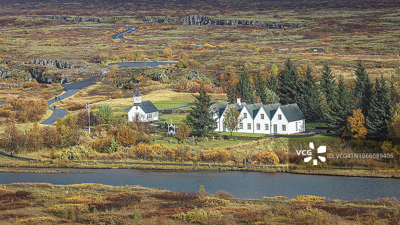 鸟瞰图希尔弗拉裂隙区和Thingvellir国家公园，冰岛图片素材