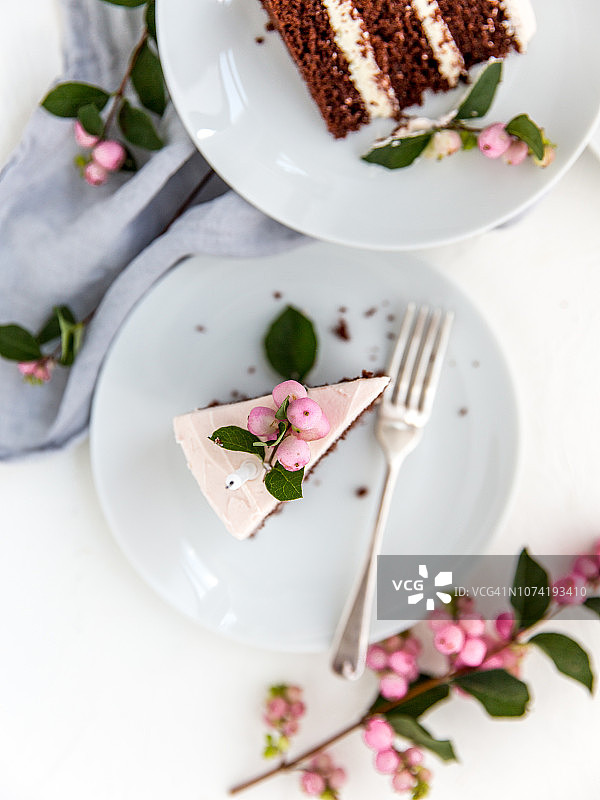 巧克力生日蛋糕，玫瑰水糖霜图片素材