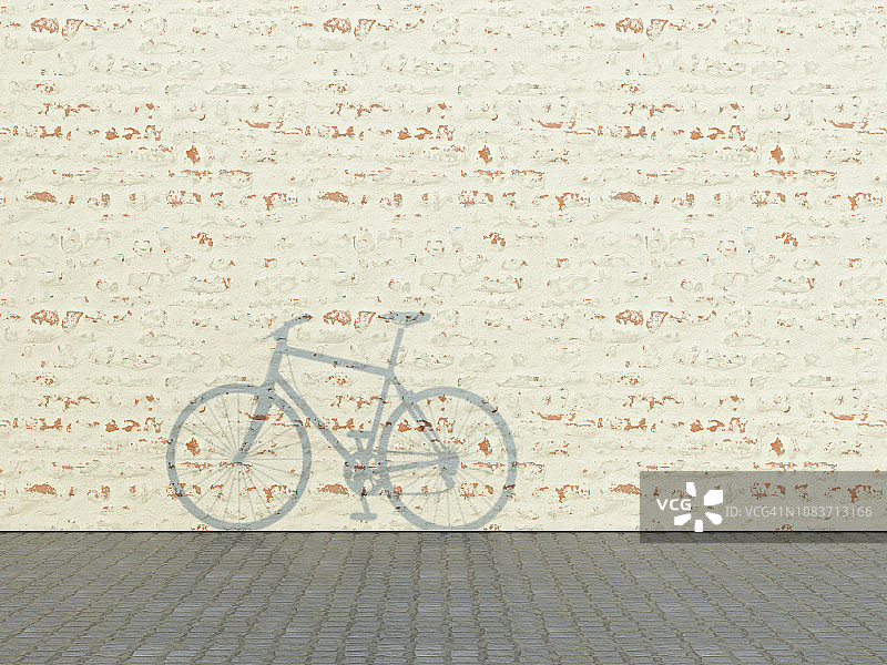 自行车的影子靠在墙上图片素材
