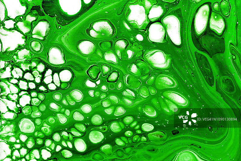 抽象色彩的背景纹理流体艺术丙烯酸颜料。绿色加白色图片素材