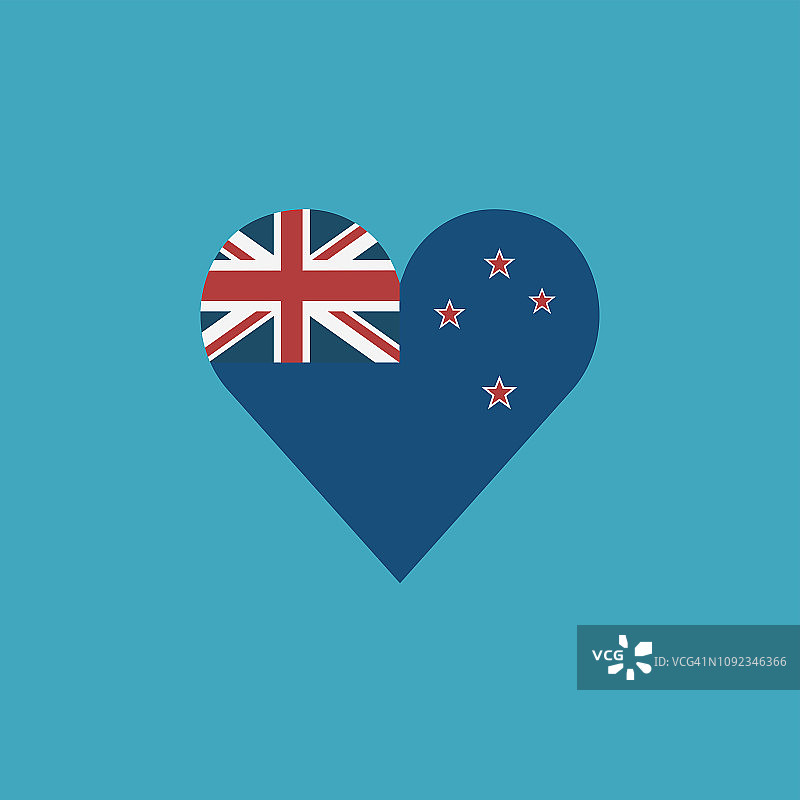 新西兰国旗图标在一个心形的平面设计图片素材
