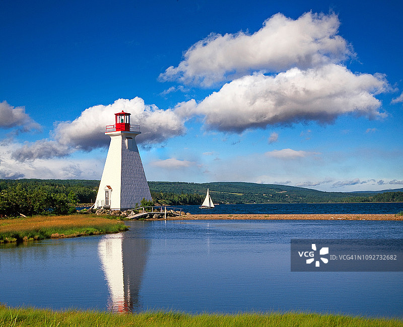 加拿大新斯科舍省布雷顿角岛Baddeck的Kidstone灯塔图片素材