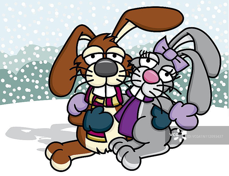 冬天的兔子夫妇图片素材