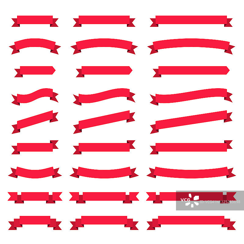 一套红色丝带，横幅-设计元素上的白色背景图片素材