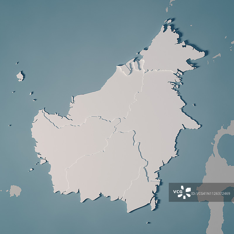 婆罗洲岛地图行政区划3D渲染图片素材