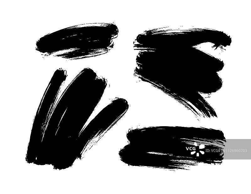 一套黑色矢量画的形状，墨汁笔触，垃圾纹理。图片素材