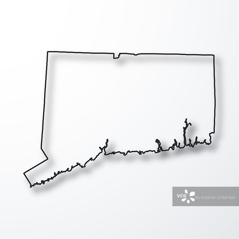 康涅狄格州地图-黑色轮廓与阴影在白色背景图片素材