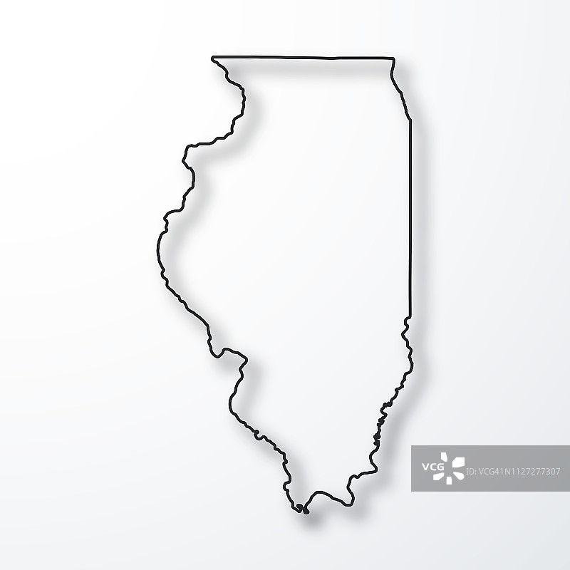 伊利诺斯州地图-黑色的轮廓与阴影在白色的背景图片素材