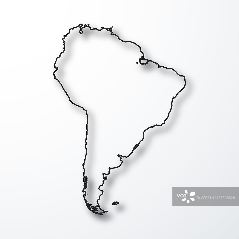 南美地图-黑色轮廓与阴影在白色背景图片素材