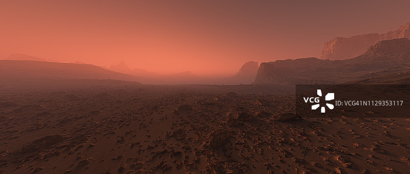 只是雾中崎岖的岩石火星地形。图片素材