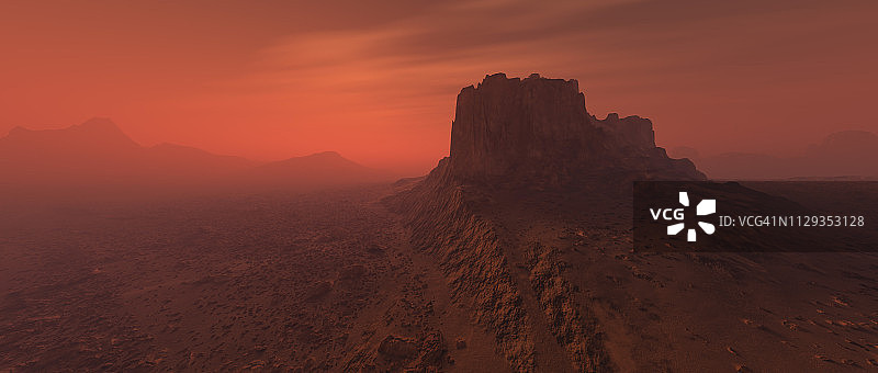 只是雾中崎岖的岩石火星地形。图片素材