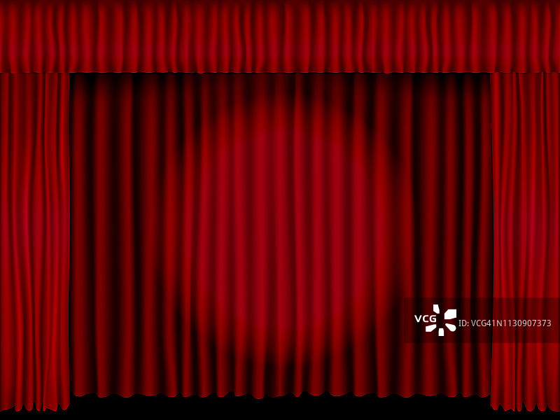 美丽的黑色剧场舞台矢量与红色折叠窗帘与聚光灯点燃。图片素材