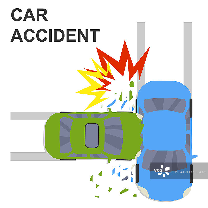 车祸概念说明。路上发生车祸。运输信息。旗帜平面矢量插图。图片素材