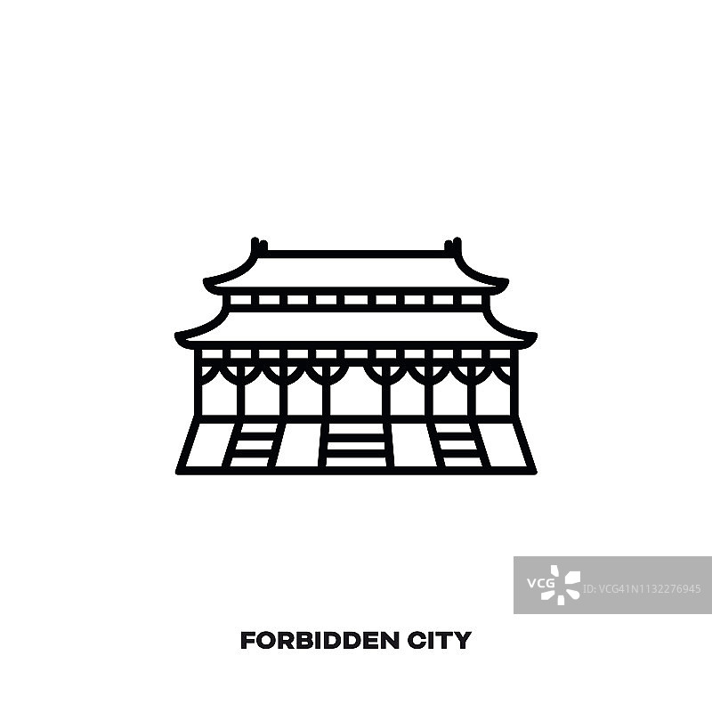 中国北京紫禁城，矢量线图标。图片素材