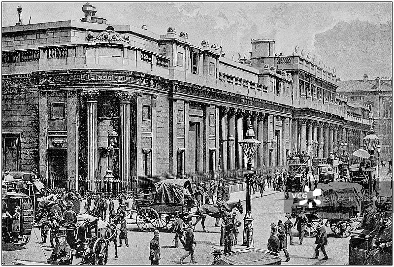 英格兰和威尔士的古董黑白照片:英格兰银行，伦敦图片素材