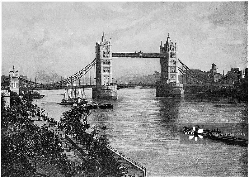 英格兰和威尔士的古老黑白照片:伦敦塔桥图片素材