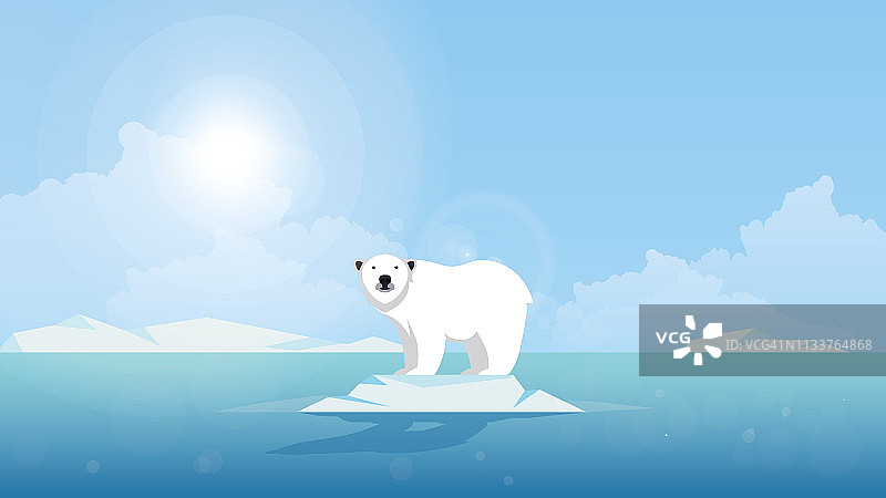 全球变暖。气候变化概念。北极熊在浮冰上。图片素材
