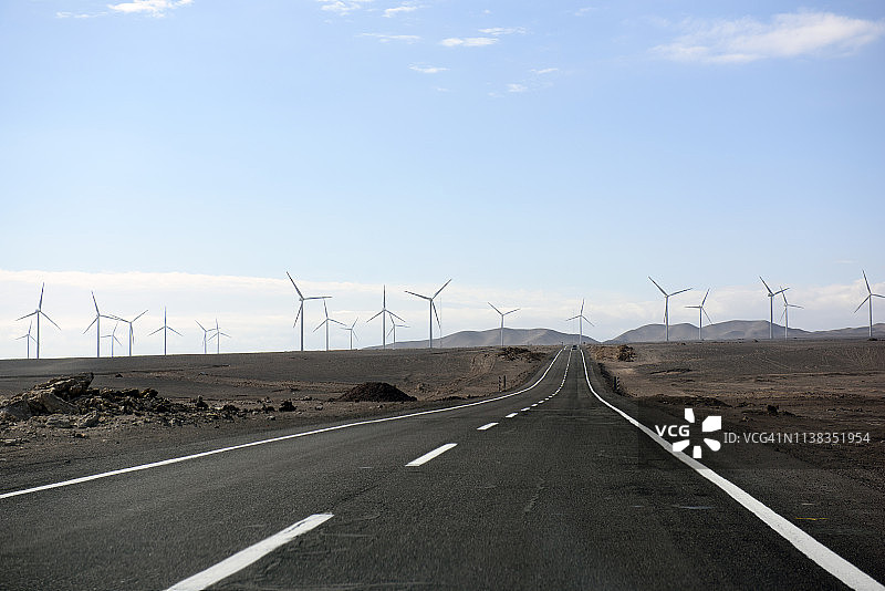 在智利卡拉马公路上的一组风力涡轮机图片素材