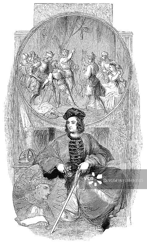 亨利六世与场景从剧本第三部分-威廉·莎士比亚的作品图片素材