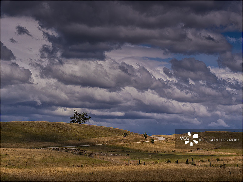 澳大利亚维多利亚州东吉普斯兰阿尔卑斯高地格兰蒂皮区的农田。图片素材