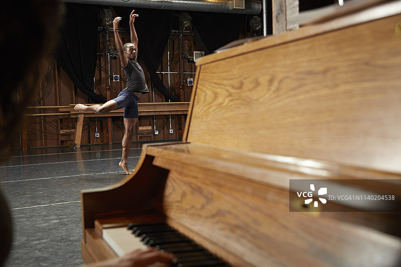 芭蕾舞演员就位，钢琴在前景图片素材