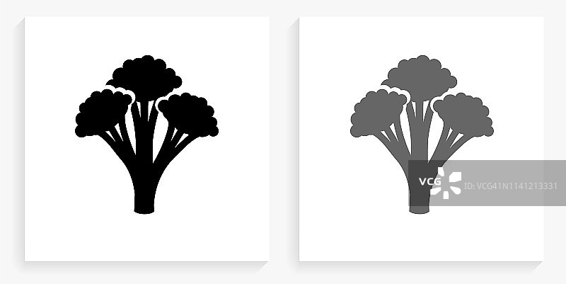 花椰菜黑白方形图标图片素材