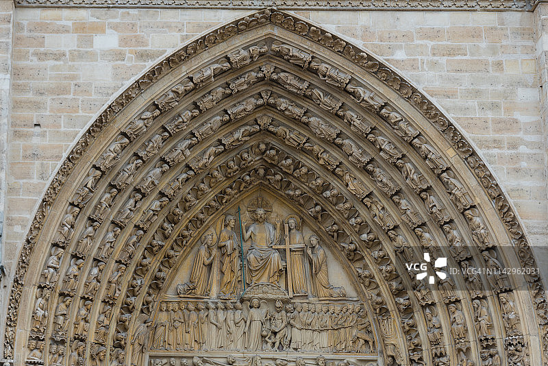 圣母玛利亚加冕典礼，北立面的入口，巴黎圣母院，巴黎，联合国教科文组织世界遗产图片素材