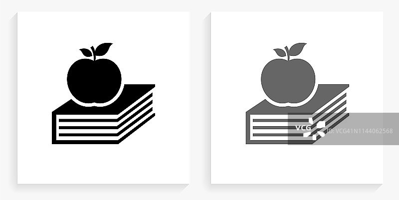 苹果和书黑白方形图标图片素材