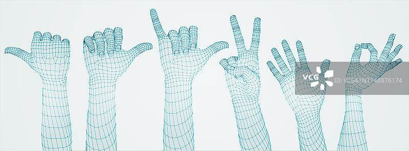 三维的手。集。Ware mesh从3d应用程序。图片素材